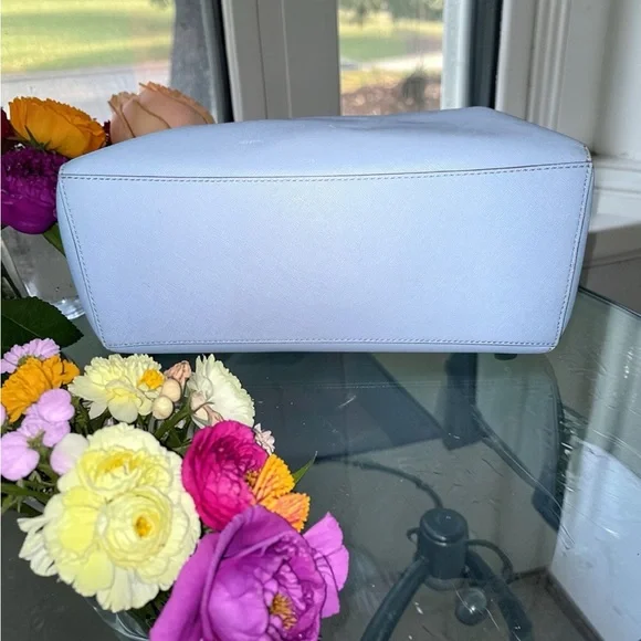 3FER Coach Light Blue Saffiano Leather Crossbody with Floral Print Accent - Picture 5 of 9